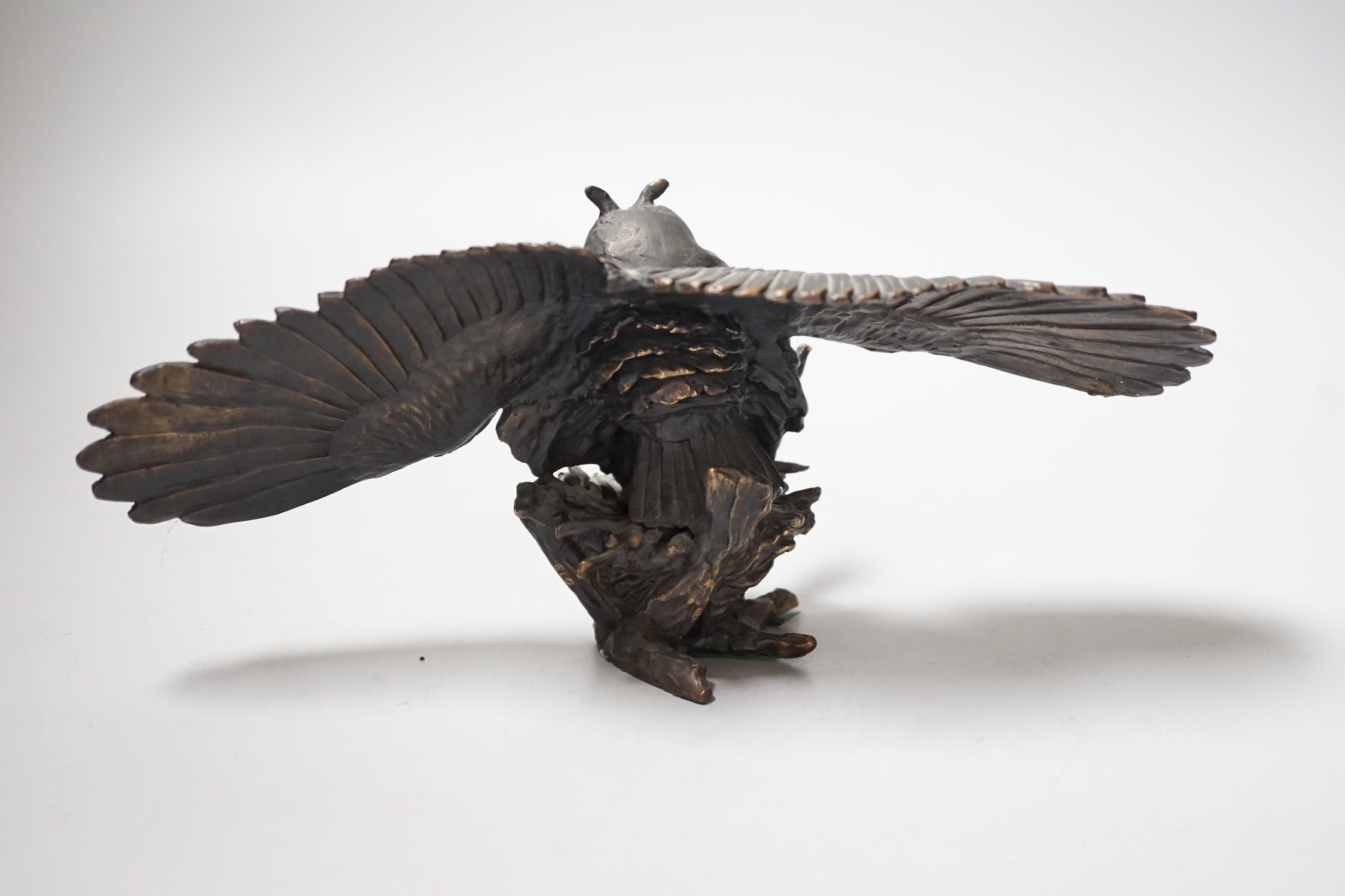 Paul Eaton - a limited edition bronze owl, signed and dated ‘91. Numbered 013, wingspan 24.5cm